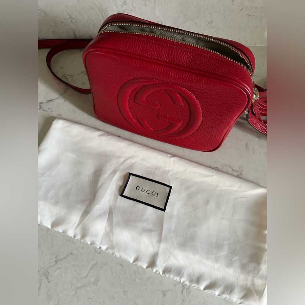 Gucci Calfskin Red Small Soho Disco Pebbled Leather Crossbody - Picture 3 of 13